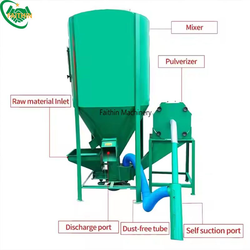 Grinding Animal Food Mixing Cutter Chicken Pig Cow Poultry Feed Pellet Machinery Mixer With Crusher